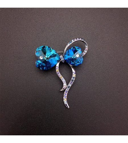 Брошка бяло позлатяване 'Синя панделка' | Бижута Invoke.bg