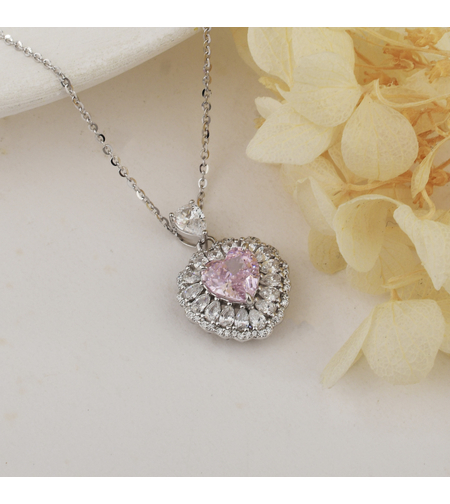 PINK HEART CRUSHED ICE NECKLACE