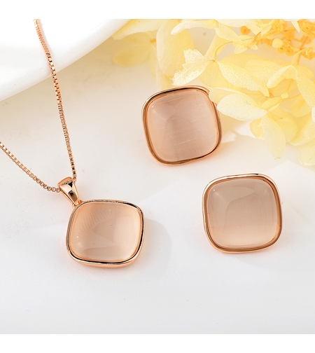 Комплект розово позлатяване котешко око | Колекция Rose Gold | Бижута Invoke.bg