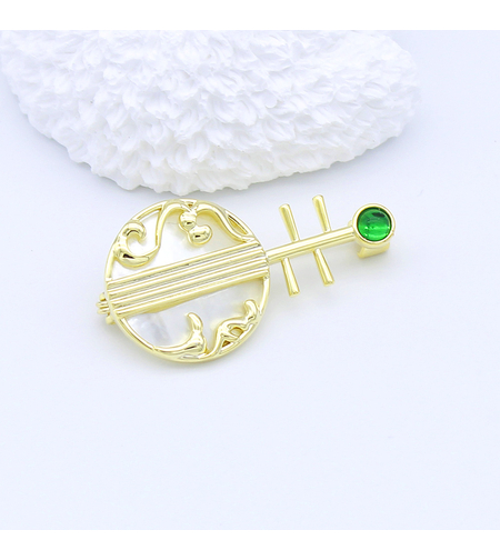 Стилна брошка жълто позлатяване 'Мандолина' | Бижута Invoke