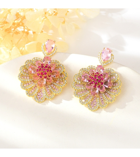 Обеци жълто позлатяване 'Експлозия в розово' | Колекция Luxury Secret | Бижута Invoke.bg