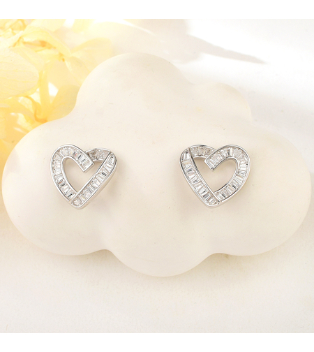 Сребърно обеци Сърца с родий | колекция Delicate Silver | Бижута Invoke.bg