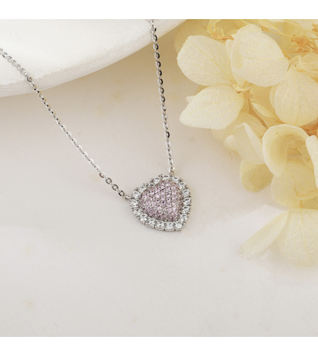 Нежно сребърно колие розово сърце | колекция Delicate Silver | Бижута Invoke.bg