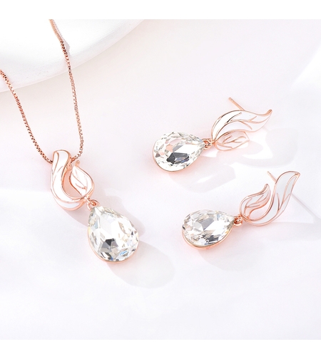 Комплект розово позлатяване бели кристали с филизи | Колекция Rose Gold | Бижута Invoke.bg