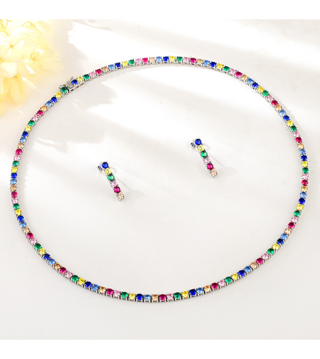 Сребърен комплект с платина и цветни кубични циркони | Колекция Silver Premium | Бижута Invoke.bg