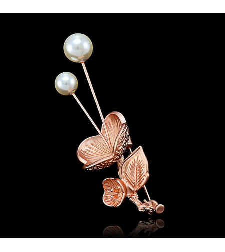 Брошка розово позлатяване Цъфнала клонка с перли Swarovski | Бижута Invoke.bg