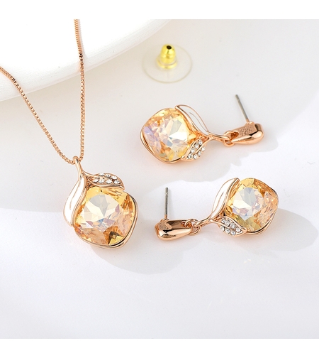 Комплект розово позлатяване кристално цвете | Колекция Rose Gold | Бижута Invoke.bg