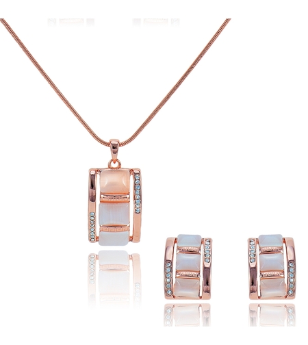 Комплект розово позлатяване котешко око | Колекция Rose Gold | Бижута Invoke.bg