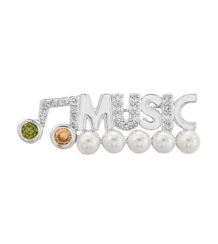 Брошка бяло позлатяване 'Music' 18K перли Swarovski | Бижута Invoke.bg