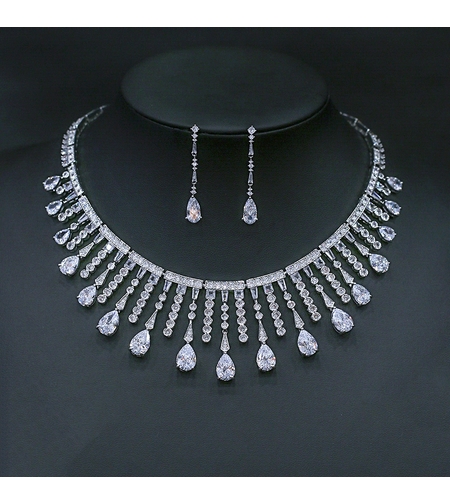 Комплект бяло позлатяване кристални капки | Колекция Luxury Secret | Бижута Invoke.bg