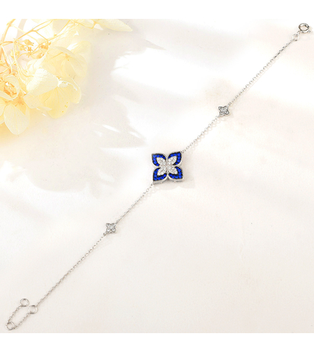 Сребърна гривна с платина и сини кубични циркони | Колекция Silver Premium | Бижута Invoke.bg