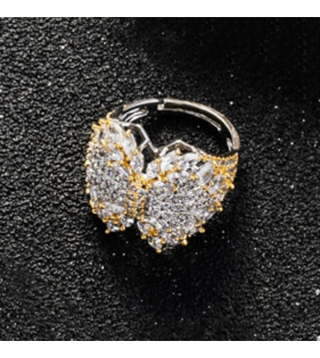 Пръстен бяло позлатяване 'Флорален дизайн' | Колекция Luxury Secret | Бижута Invoke.bg