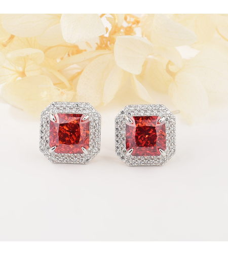RED SQUARE CRUSHED ICE EARRINGS