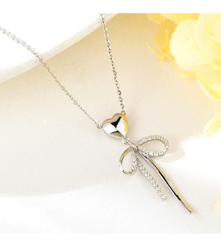 Сребърно колие с Сърце с панделка | колекция Delicate Silver | Бижута Invoke.bg