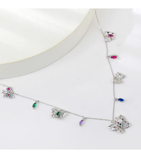 Сребърно колие с платина и цветни кубични циркони | Колекция Silver Premium | Бижута Invoke.bg