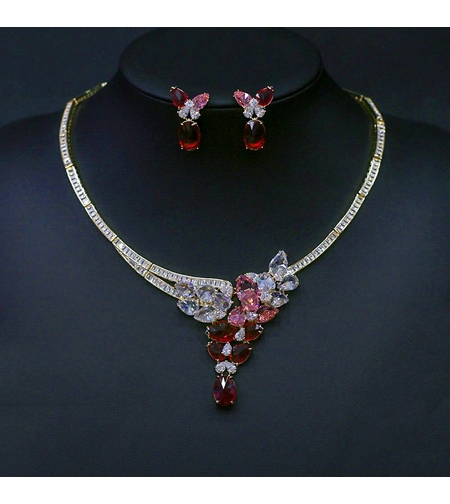 Комплект жълто позлатяване червени цветя | Колекция Luxury Secret | Бижута Invoke.bg