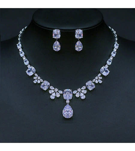 Комплект бяло позлатяване кристални капки | Колекция Luxury Secret | Бижута Invoke.bg