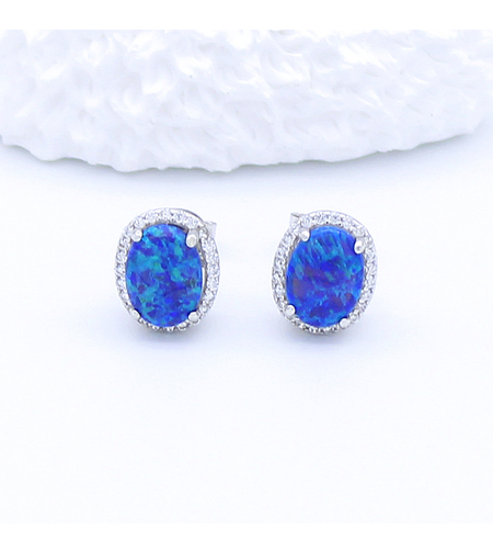 Кръгли сребърни обеци с камъни опал | Колекция Silver Premium | Бижута Invoke.bg