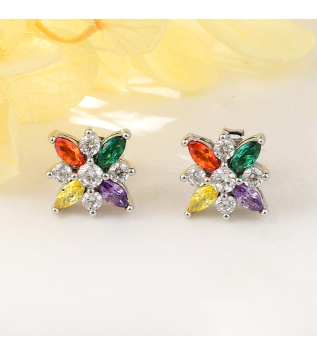 Сребърни обеци платинирани с цветни кубични циркони | Колекция Silver Premium | Бижута Invoke