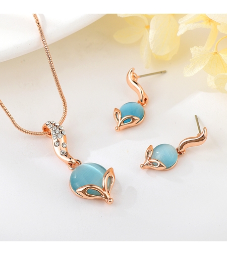 Комплект розово позлатяване синя лисица | Колекция Rose Gold | Бижута Invoke.bg