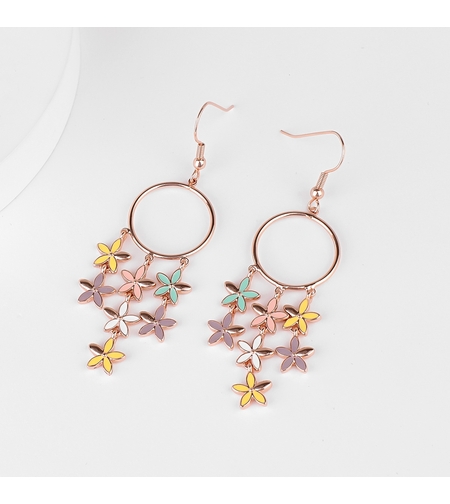 Обеци розово позлатяване пъстри цветя | Колекция Rose Gold | Бижута Invoke.bg