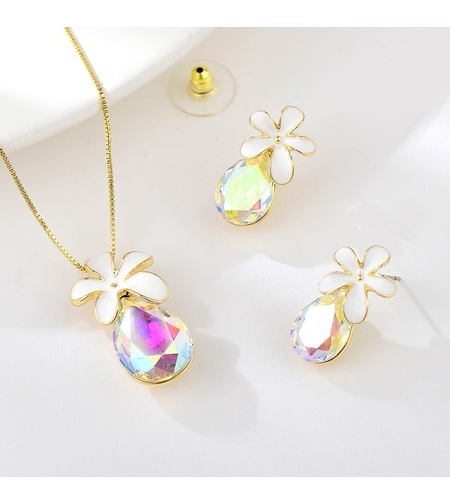 Комплект жълто позлатяване 'Кристали с цветя' | Бижута Invoke