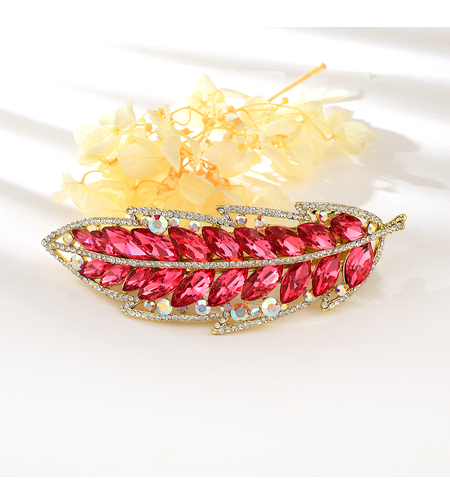 PINK LEAF HAIR CLIP YELLOW GOLD PLATING