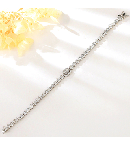 Сребърна гривна с платина и кубични циркони | Колекция Silver Premium | Бижута Invoke.bg