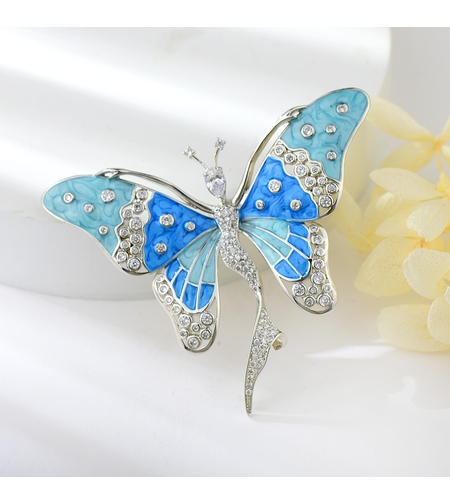 Брошка бяло позлатяване 'Синя пеперуда с емайл' | Бижута Invoke.bg