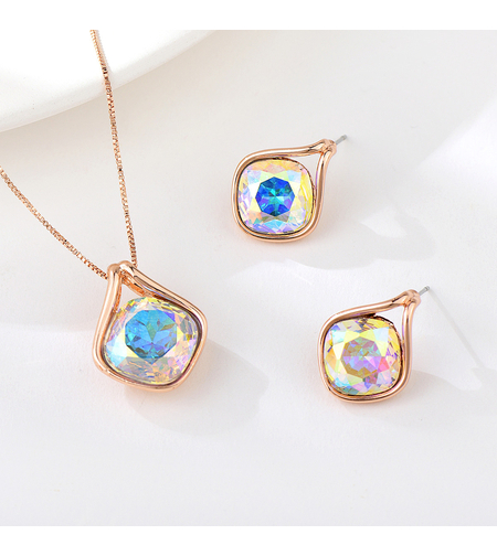 Комплект розово позлатяване кристални цветни отблясъци | Колекция Rose Gold | Бижута Invoke.bg