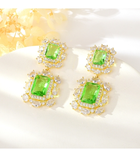 Обеци жълто позлатяване 'Зелено сияние' | Колекция Luxury Secret | Бижута Invoke.bg