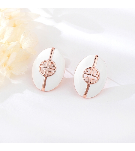 Обеци розово позлатяване 18К с бижутериен лак | Бижута Invoke.bg