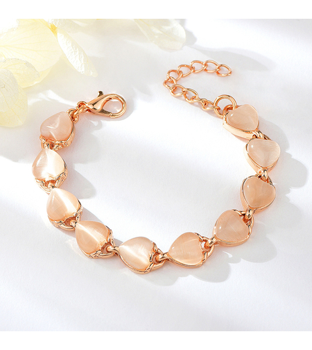 Гривна розово позлатяване сърца с котешко око | Колекция Rose Gold | Бижута Invoke.bg