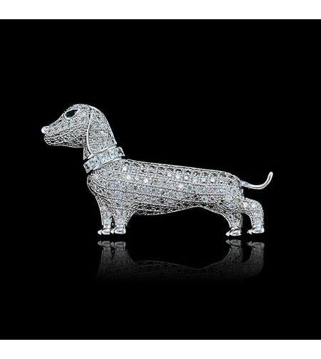 Брошка бяло позлатяване 'Сребрист дакел' | Бижута Invoke.bg