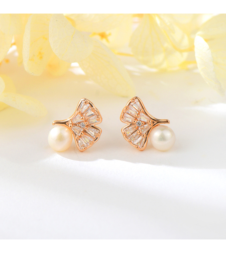 Сребърни обеци с розово позлатяване и перли | колекция Delicate Silver | Бижута Invoke