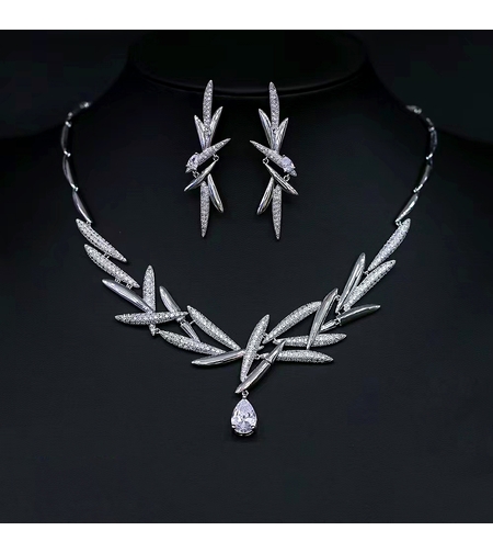 Комплект бяло позлатяване кристална капка | Колекция Luxury Secret | Бижута Invoke.bg