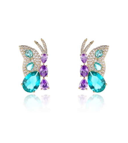 Обеци жълто позлатяване 'Пъстра пеперуда' | Колекция Luxury Secret | Бижута Invoke.bg