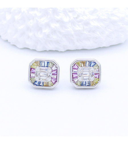 Сребърни обеци по ухото цветни циркони | Колекция Silver Premium | Бижута Invoke.bg