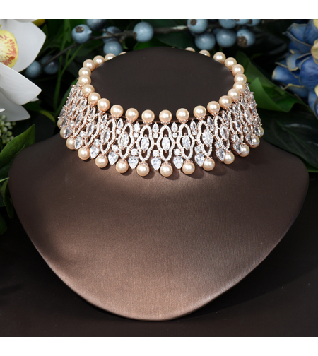 NECKLACE ROSE GOLD PLATING WITH PEARLS