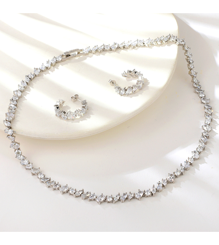 Сребърен комплект с платина и кубични циркони | Колекция Silver Premium  | Бижута Invoke.bg