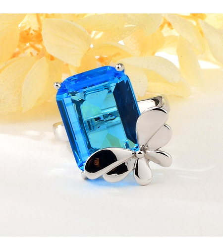 Сребърен пръстен с платина и сини кубични циркони | Колекция Silver Premium | Бижута Invoke.bg