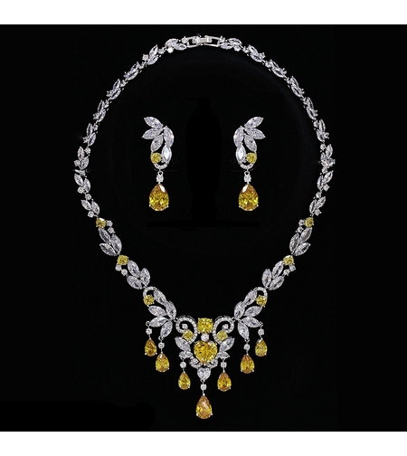 Комплект бяло позлатяване жълт флорален мотив | Колекция Luxury Secret | Бижута Invoke.bg