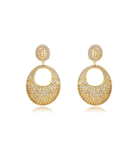 Обеци жълто позлатяване с кристали Swarovski | Бижута Invoke.bg