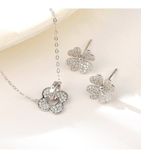 Сребърен комплект Цветя с Родий | колекция Delicate Silver | Бижута Invoke.bg