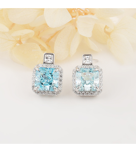 BLUE SQUARE CRUSHED ICE EARRINGS