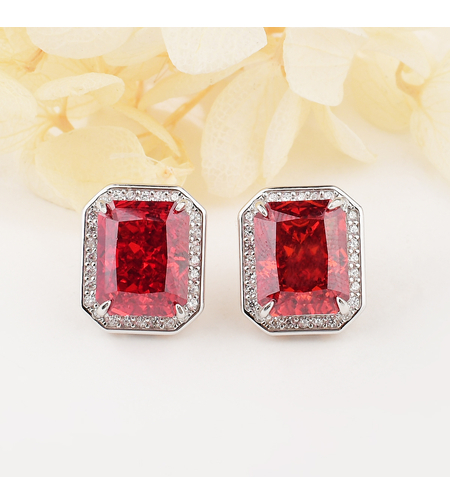 RED RECTANGULAR CRUSHED ICE EARRINGS