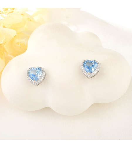 Сребърни обеци сини сърца с родий | колекция Delicate Silver | Бижута Invoke