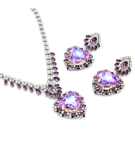 Комплект бяло позлатяване розово сърце | Колекция Luxury Secret