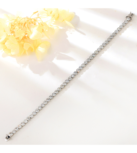 Сребърна тенис гривна с платина и кубични циркони | Колекция Silver Premium | Бижута Invoke.bg