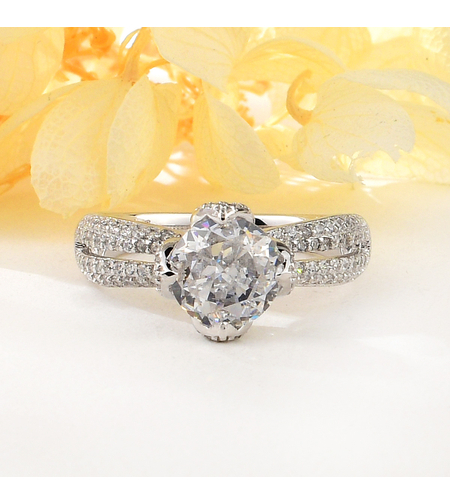 Сребърен пръстен с платина и кубични циркони | Колекция Silver Premium | Бижута Invoke.bg